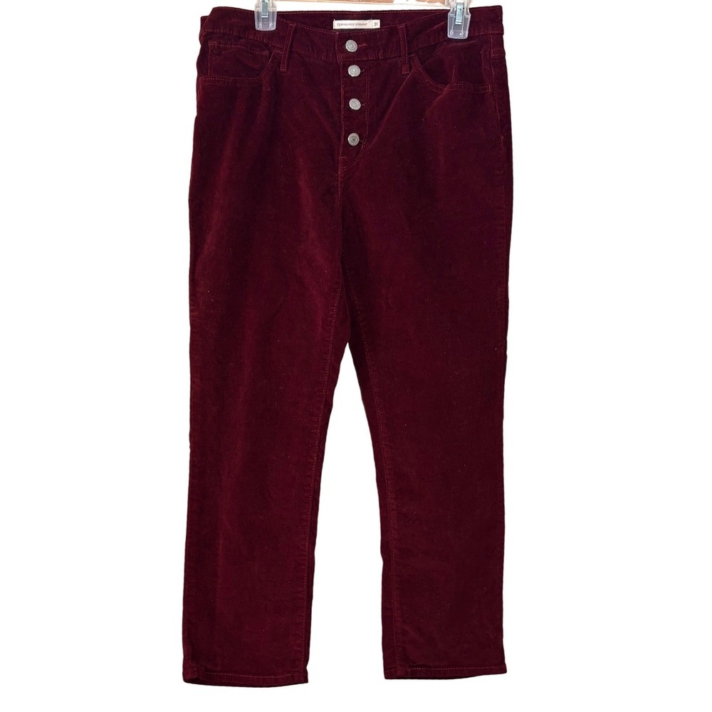 Levi Strauss Co Womens 724 High Rise Straight Corduroy Crop Pants 31 Burgundy